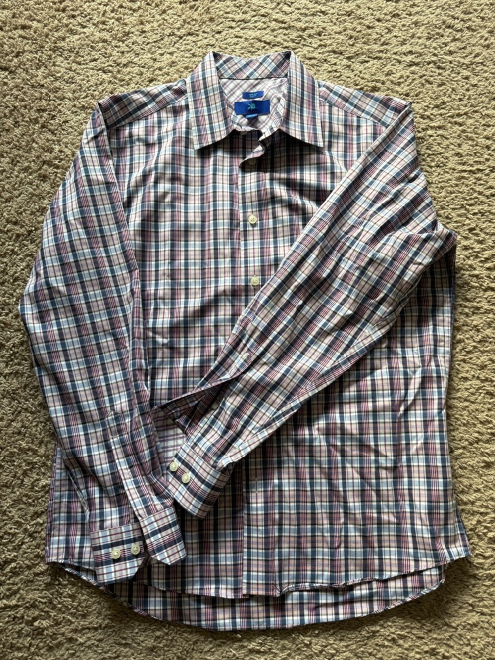 Egara Men's Plaid Dress Shirt - Blue, Red & White